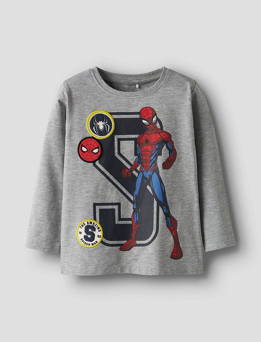 name it - NMMDEEP SPIDER LS NREG TOP BOX NOOS MAR - t-krekli ar garām piedurknēm - grey melange - 0