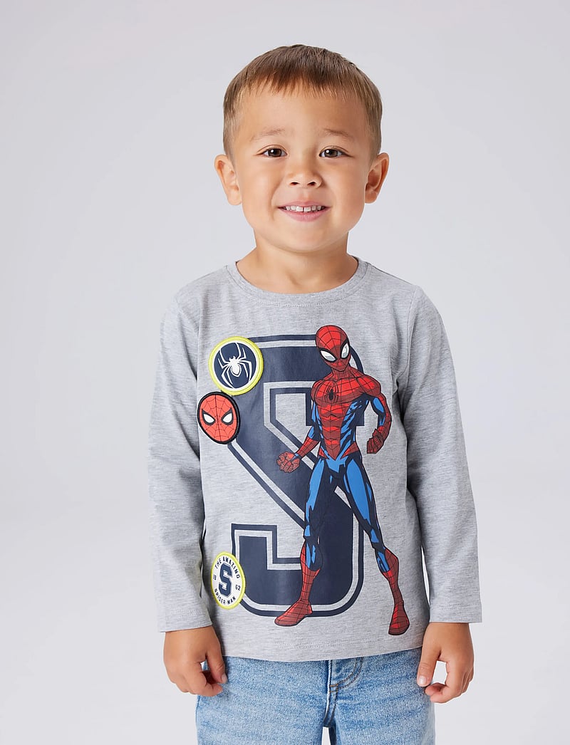 name it - NMMDEEP SPIDER LS NREG TOP BOX NOOS MAR - long-sleeved t-shirts - grey melange - 5