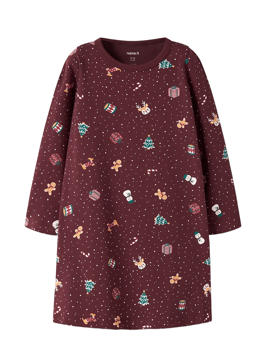 name it - NMFVISMAS LS NIGHTGOWN - nattlinnen - burgundy - 2