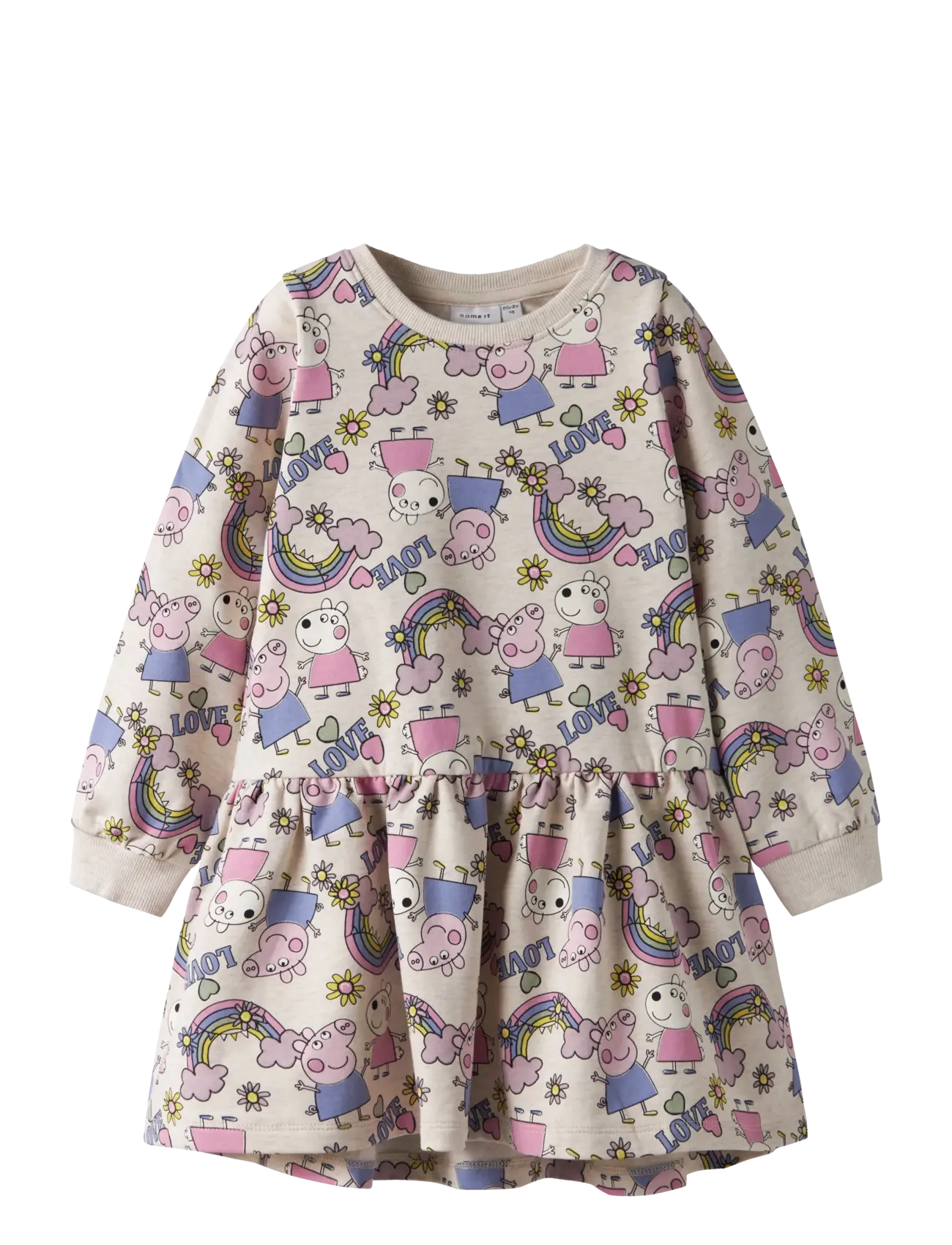 name it Nmfdarma Peppa Ls Swe Dress Bru Cplg, Børn, Langærmet Peppa Gris Sweatshirt Kjole, Cream, Str: 98