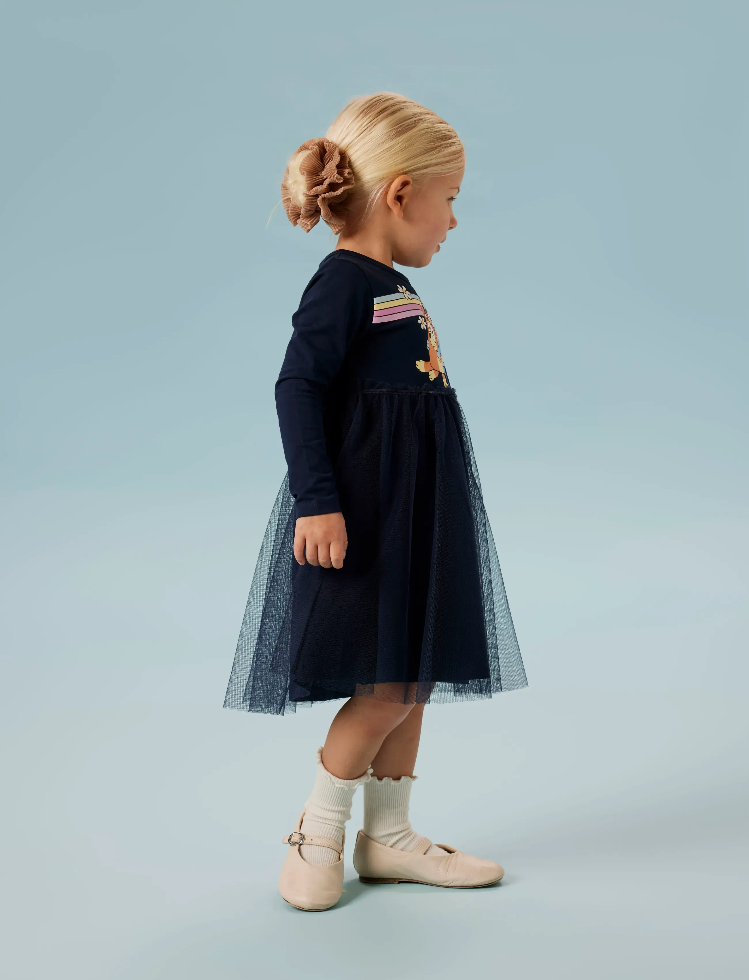 name it Nmfjean Bluey Ls Tulle Dress Sky, 98, Navy, Kjoler > Festkjoler, Børn