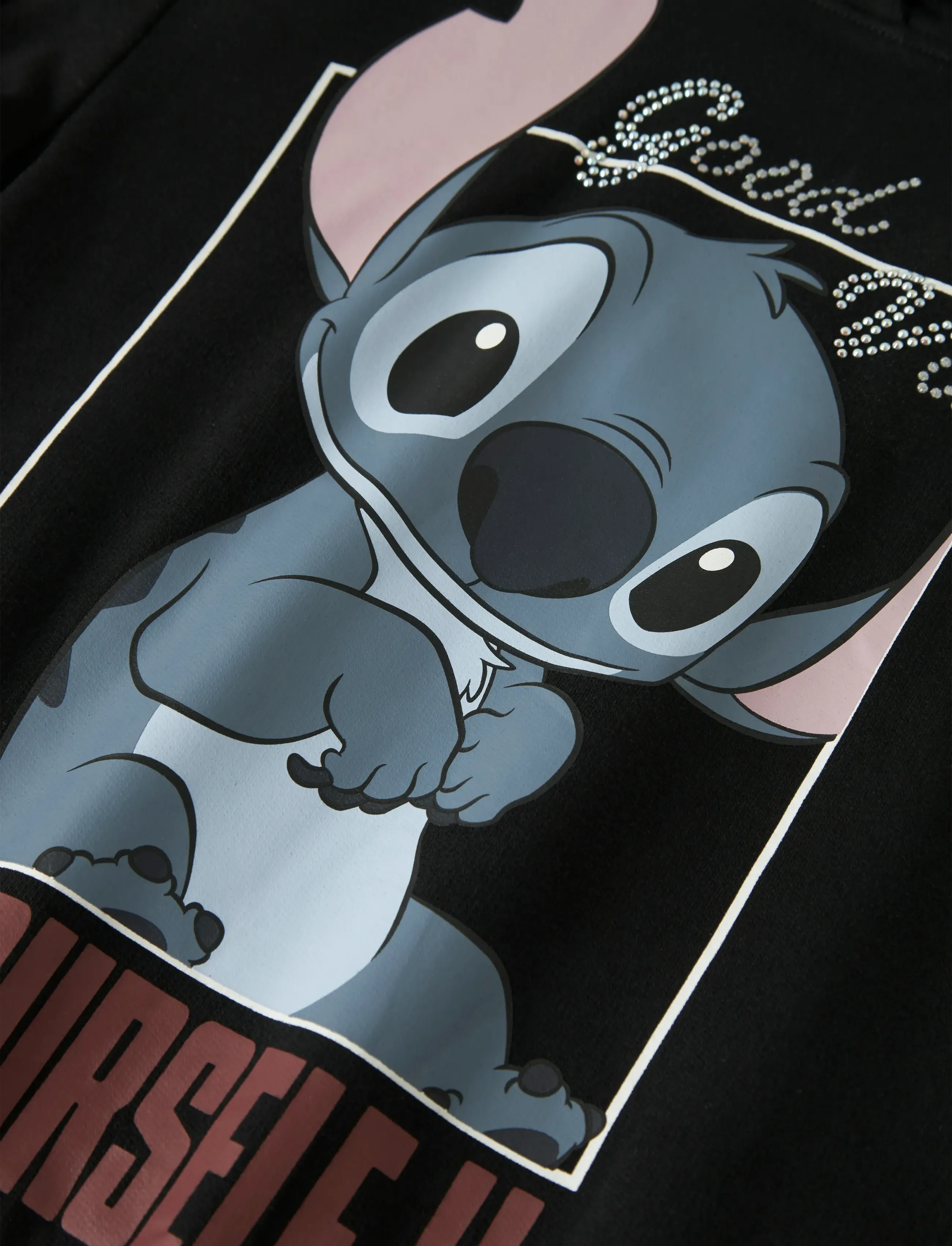 name it Nkfdys Stitch Nreg Sweat Wh Bru Wdi, Børn, Stitch Hættetrøje, Sort, Str: 116