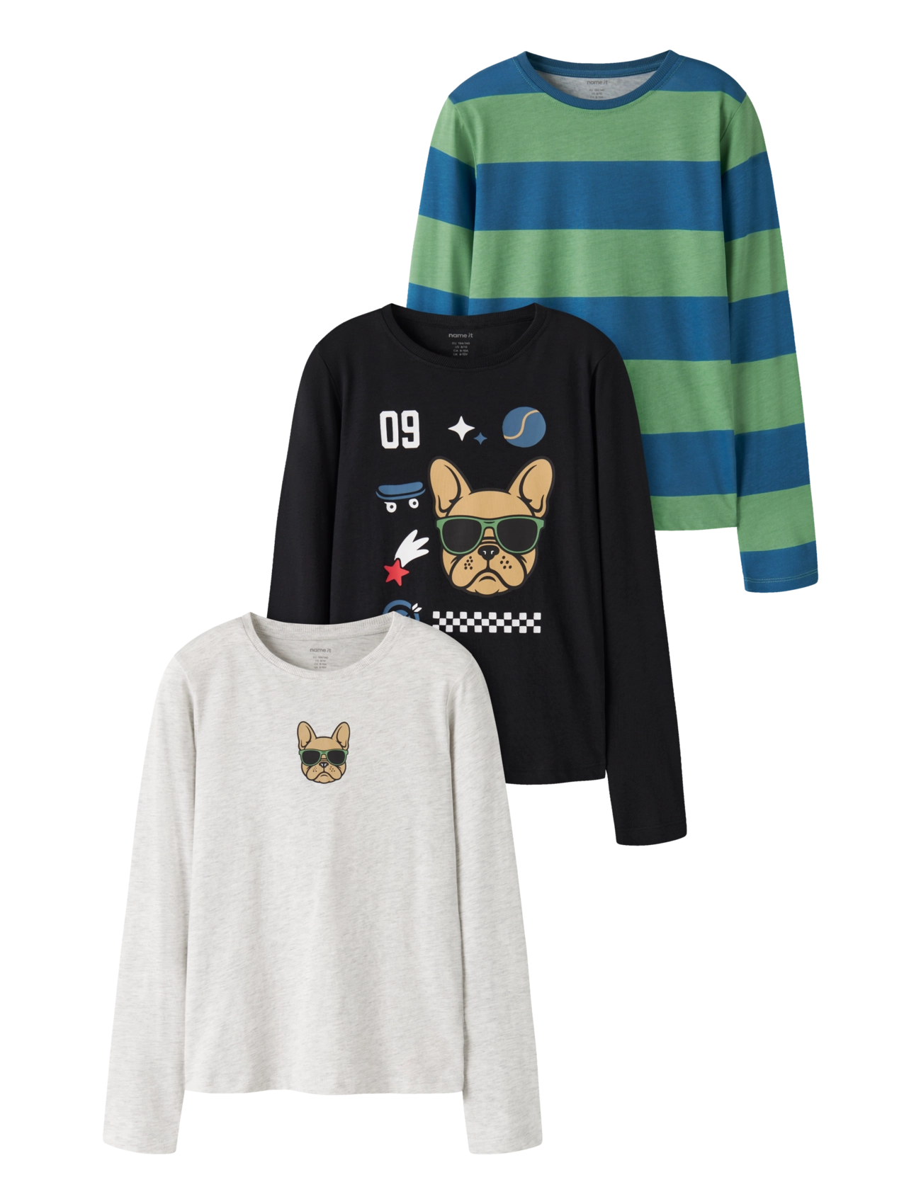 name it NKMNIKOLAI 3P LS TOP LNOOS - Toppar & T-shirts - LIGHT GREY MELANGE / grey