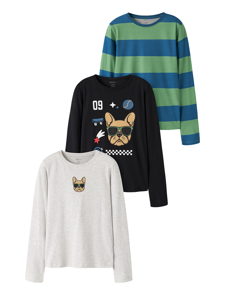 name it - NKMNIKOLAI 3P LS TOP LNOOS - långärmade t-shirts - light grey melange - 0
