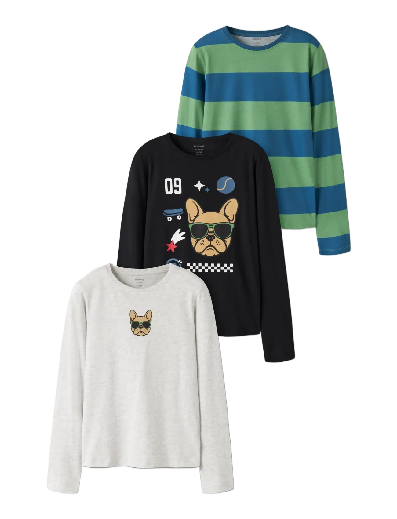 name it - NKMNIKOLAI 3P LS TOP LNOOS - långärmade t-shirts - light grey melange - 3