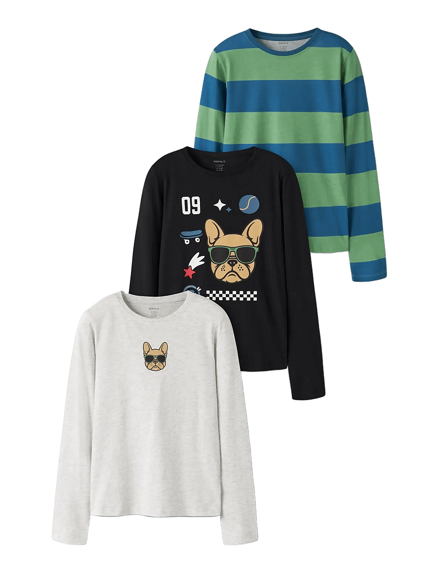 name it - NKMNIKOLAI 3P LS TOP LNOOS - långärmade t-shirts - light grey melange - 3