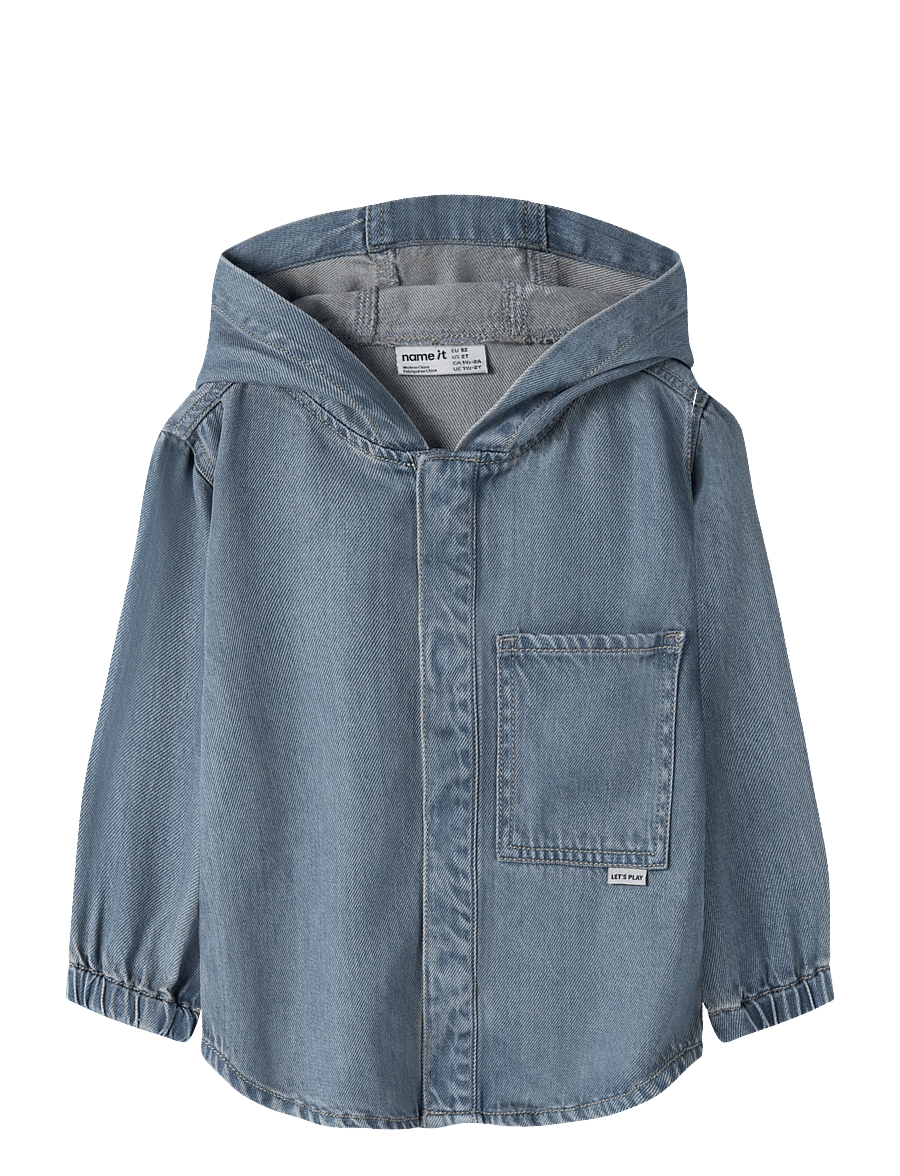 name it - NMMBO OS DNM LS SHIRT W HOOD 6950-PH D - långärmade skjortor - vintage medium blue denim - 1