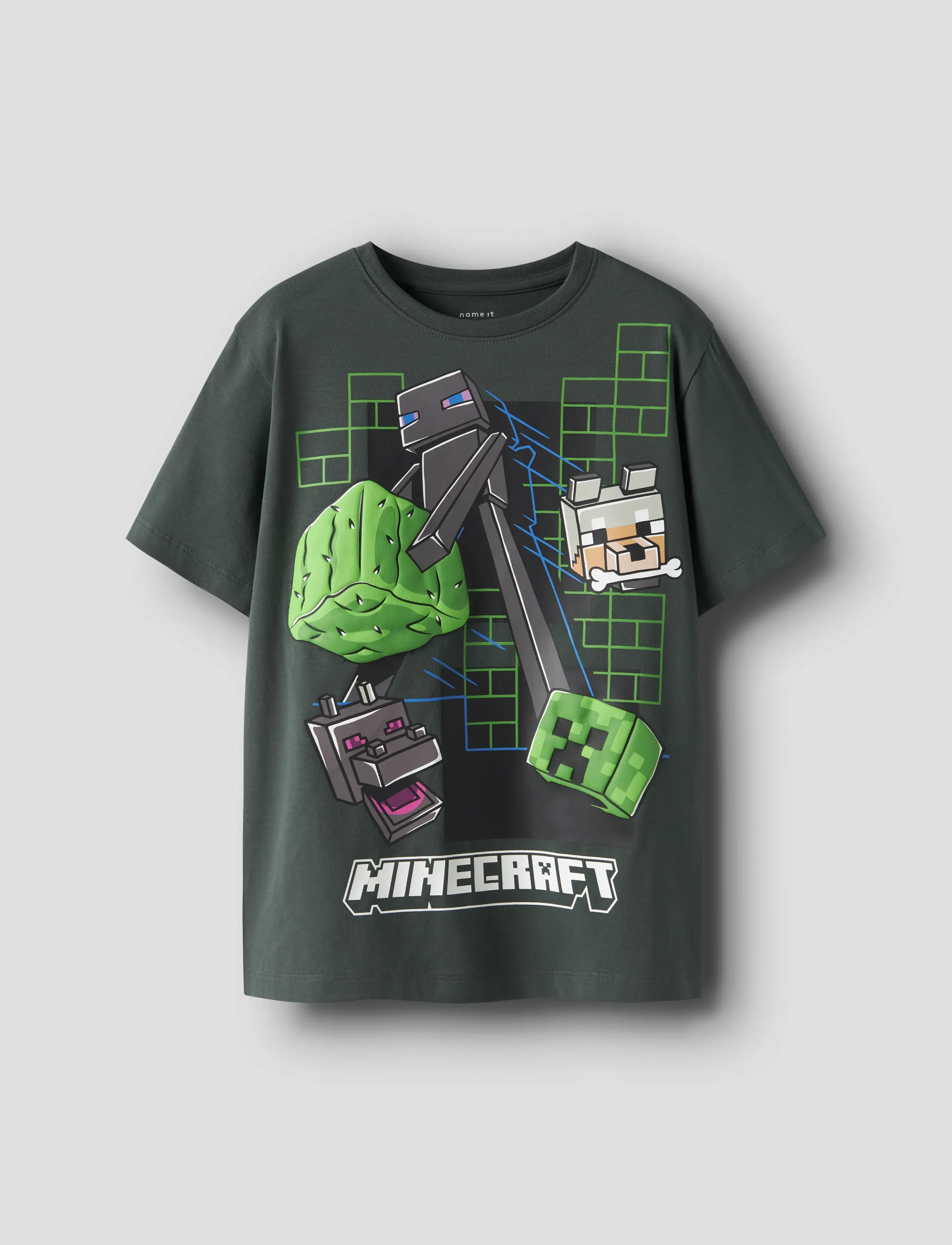 name it Nkmjuke Minecraft Ss Nreg Top Box Bfu, Børn, Minecraft Grafisk T-shirt, Grå, Str: 158-164