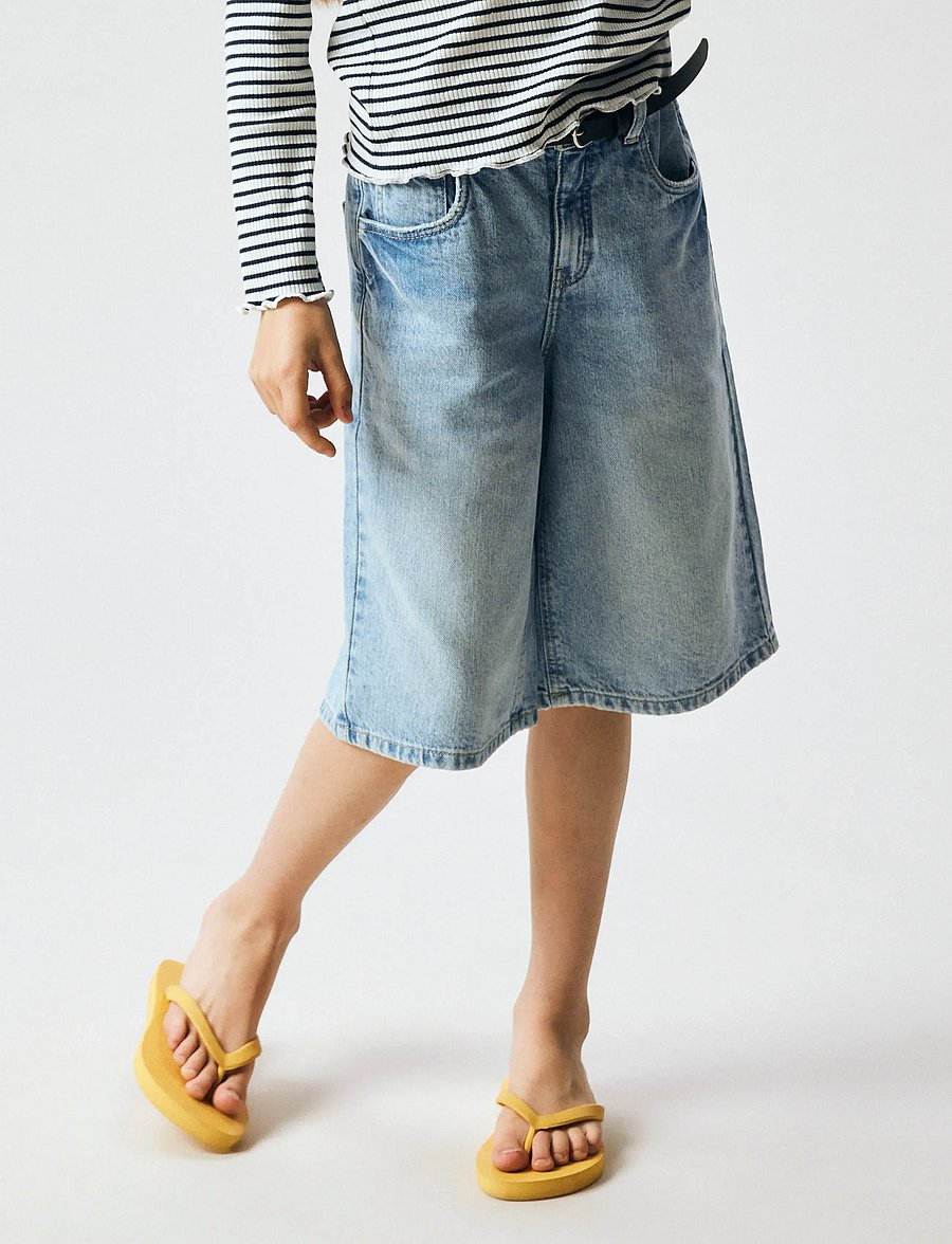 name it - NKFBELLA DNM JORTS 2227-MJ LNOOS - gallastuttbuxur - light blue denim - 2