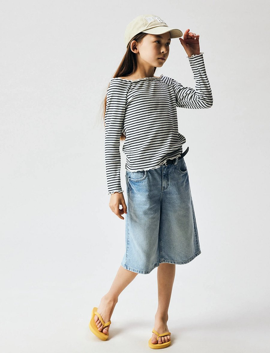 name it - NKFBELLA DNM JORTS 2227-MJ LNOOS - gallastuttbuxur - light blue denim - 3