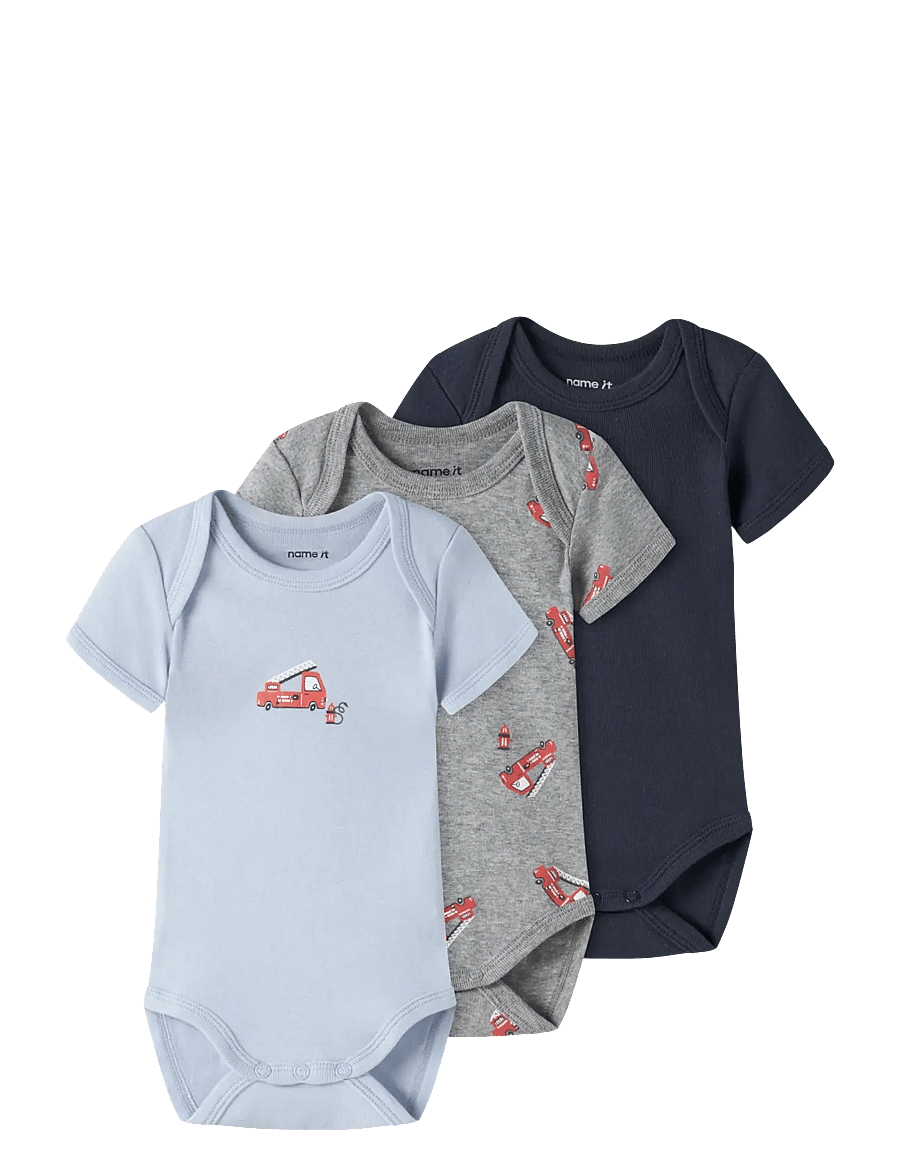 name it - NBMBODY 3P SS FIRETRUCK NOOS - samfellur í fjölpakka - grey melange - 1
