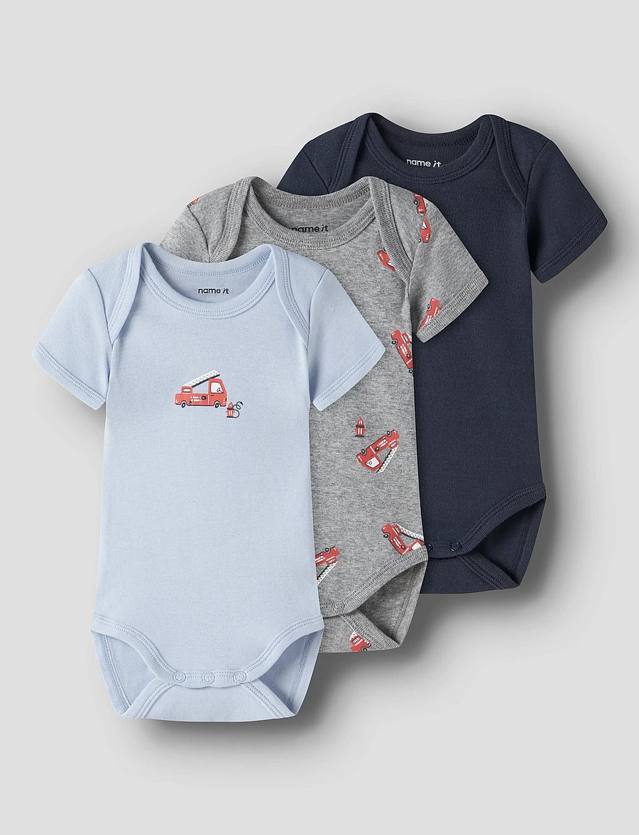name it - NBMBODY 3P SS FIRETRUCK NOOS - samfellur í fjölpakka - grey melange - 0