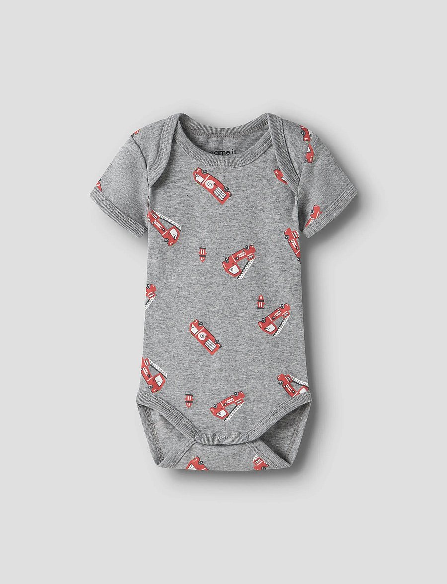 name it - NBMBODY 3P SS FIRETRUCK NOOS - samfellur í fjölpakka - grey melange - 3