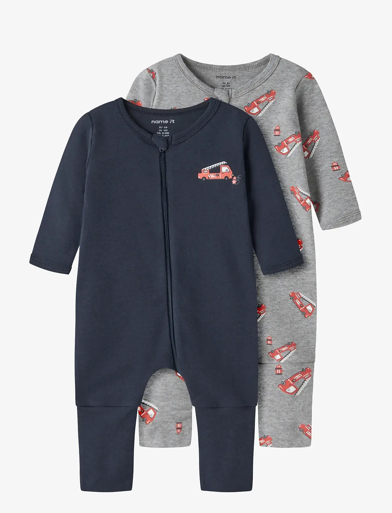 name it - NBMNIGHTSUIT 2P ZIP FF FIRETRUCK NOOS - sovoveraller - grey melange - 1