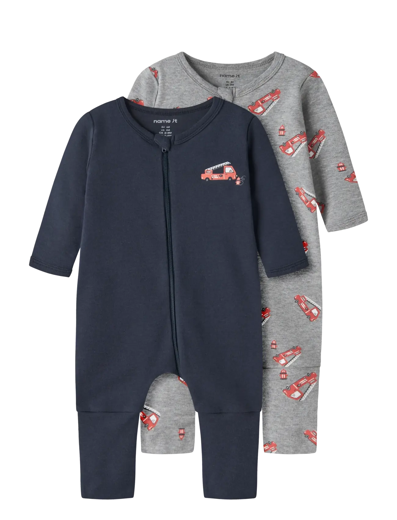 name it - NBMNIGHTSUIT 2P ZIP FF FIRETRUCK NOOS - magamiskombinesoonid - grey melange - 1