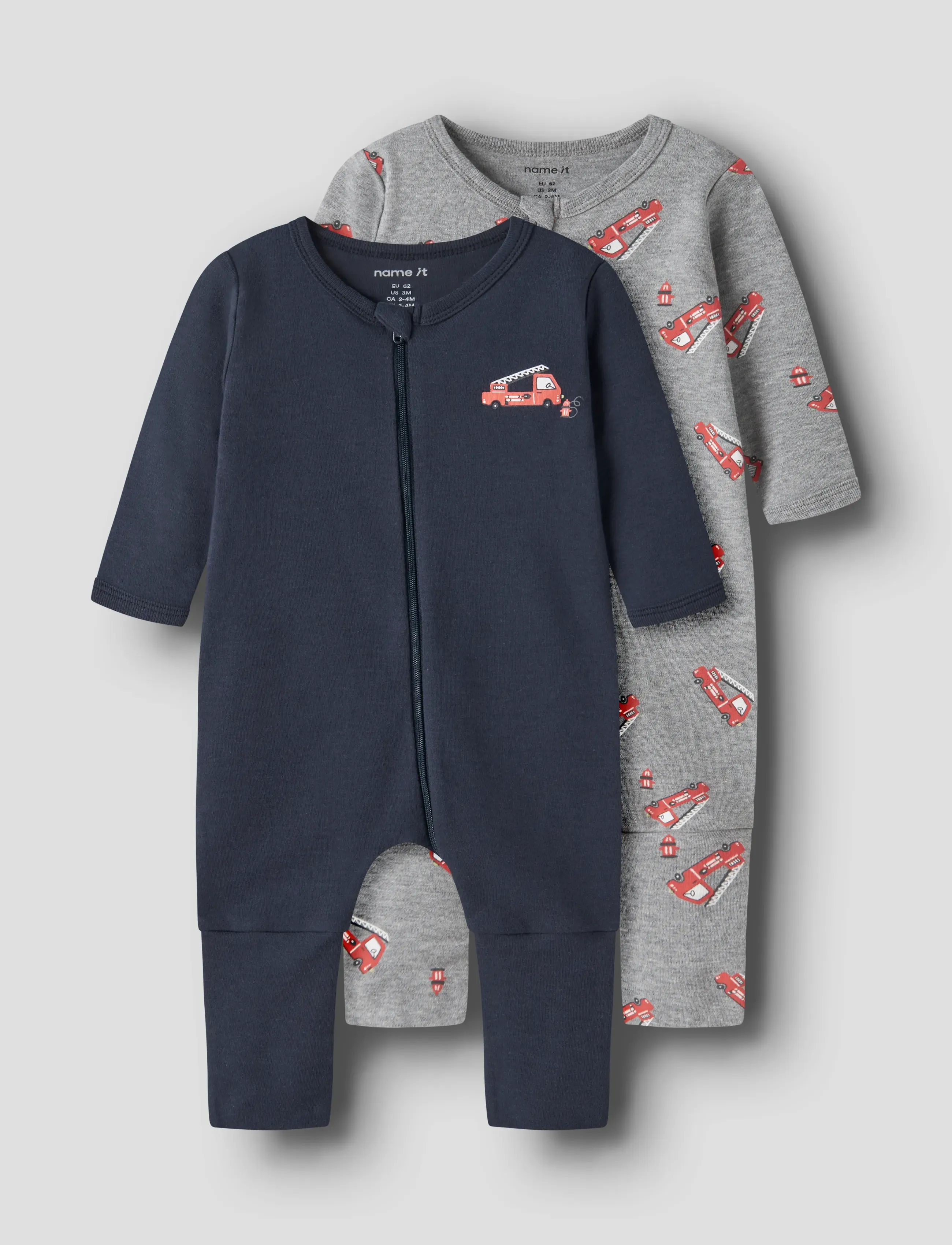 name it Nbmnightsuit 2P Zip Ff Firetruck Noos, Børn, 2-Pak Lynlås Nattdragt, Navy, Str: 86