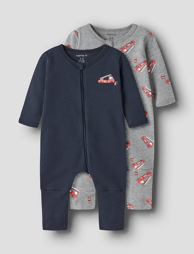 name it - NBMNIGHTSUIT 2P ZIP FF FIRETRUCK NOOS - sovoveraller - grey melange - 0