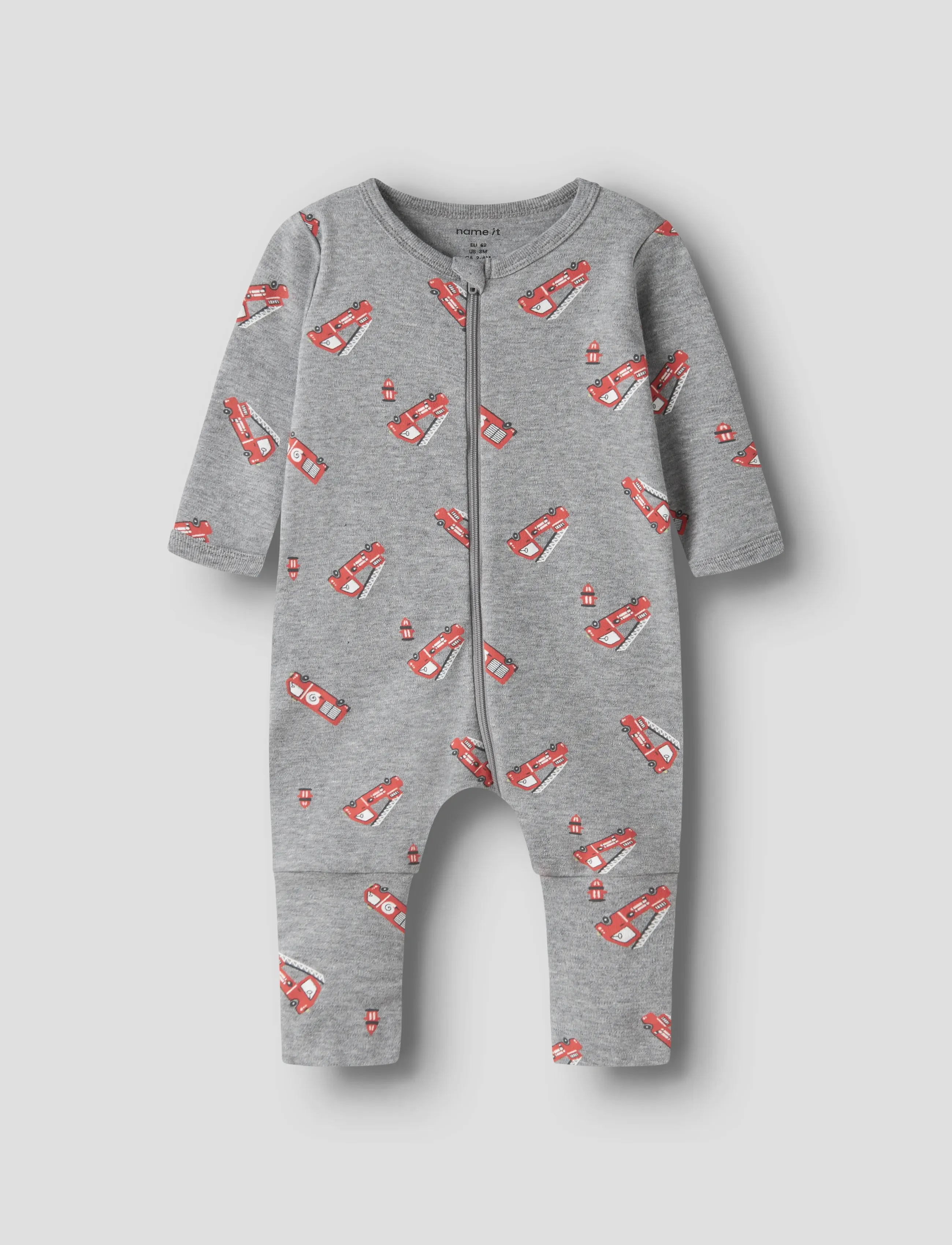 name it - NBMNIGHTSUIT 2P ZIP FF FIRETRUCK NOOS - magamiskombinesoonid - grey melange - 3