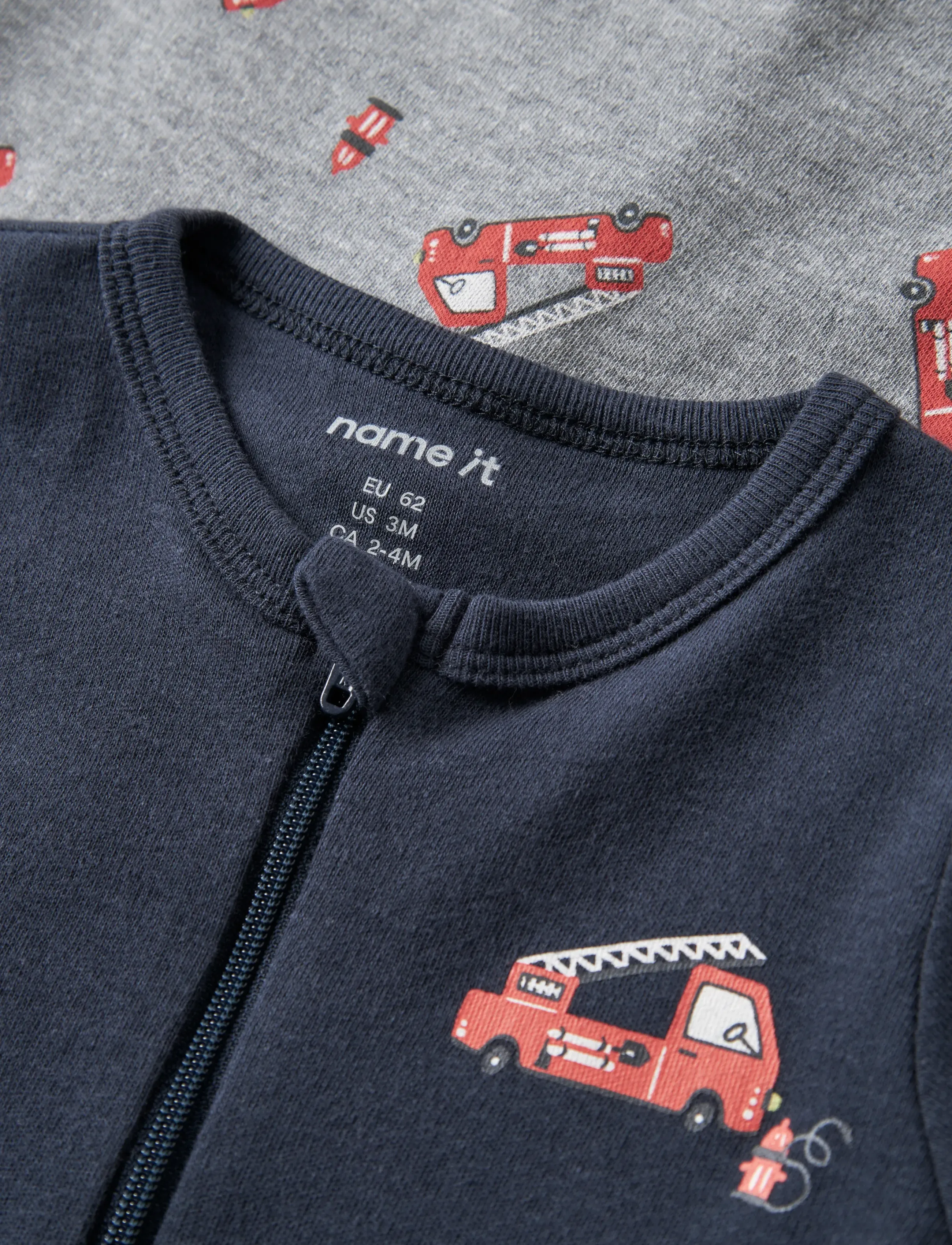 name it - NBMNIGHTSUIT 2P ZIP FF FIRETRUCK NOOS - magamiskombinesoonid - grey melange - 4