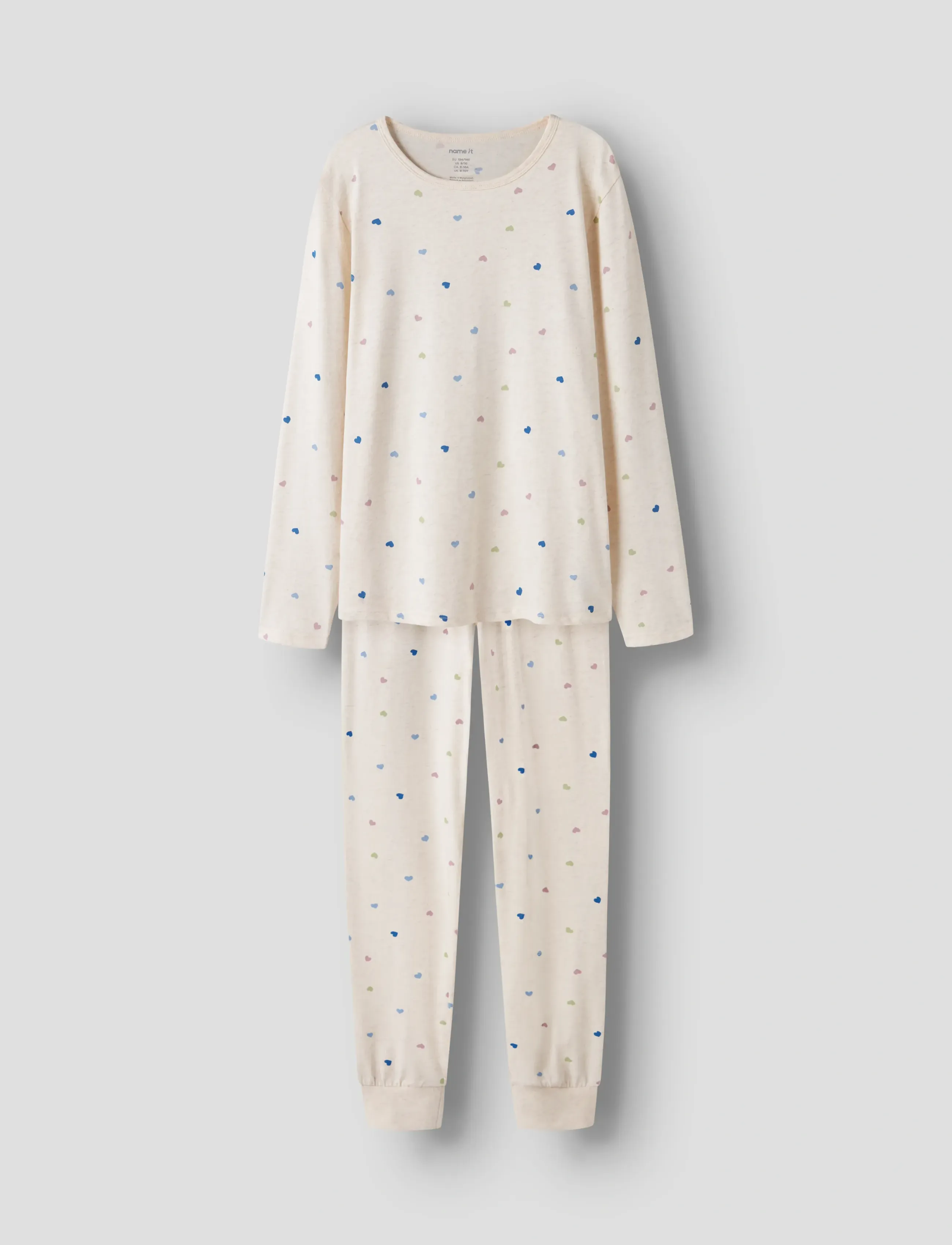 name it Nkfnightset Peyote Hearts Noos, 134-140, Cream, Pyjamas > Pyjamas-Sæt, Børn