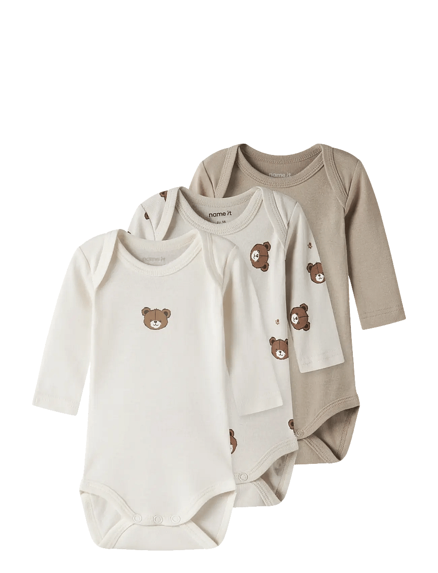 name it - NBNBODY 3P LS PUMICE BEAR NOOS - långärmade bodies - pumice stone - 1