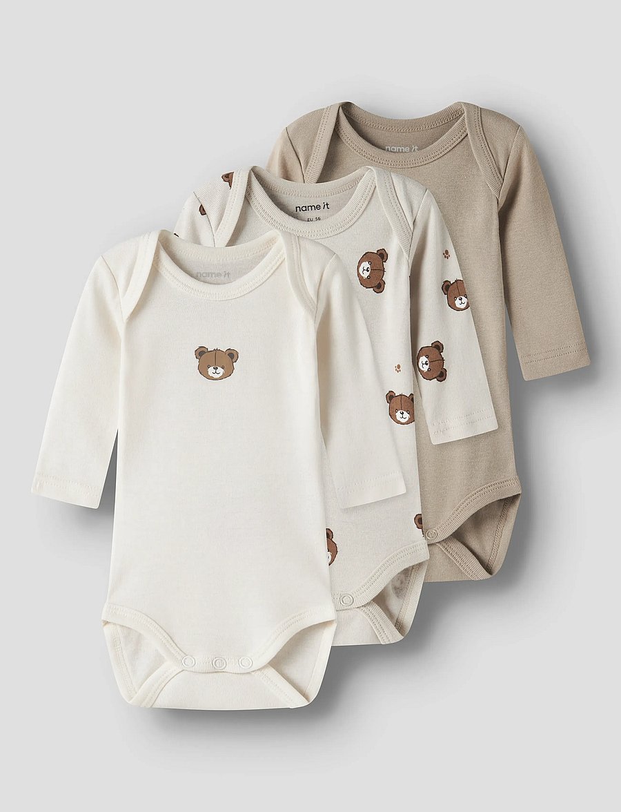 name it - NBNBODY 3P LS PUMICE BEAR NOOS - långärmade bodies - pumice stone - 4