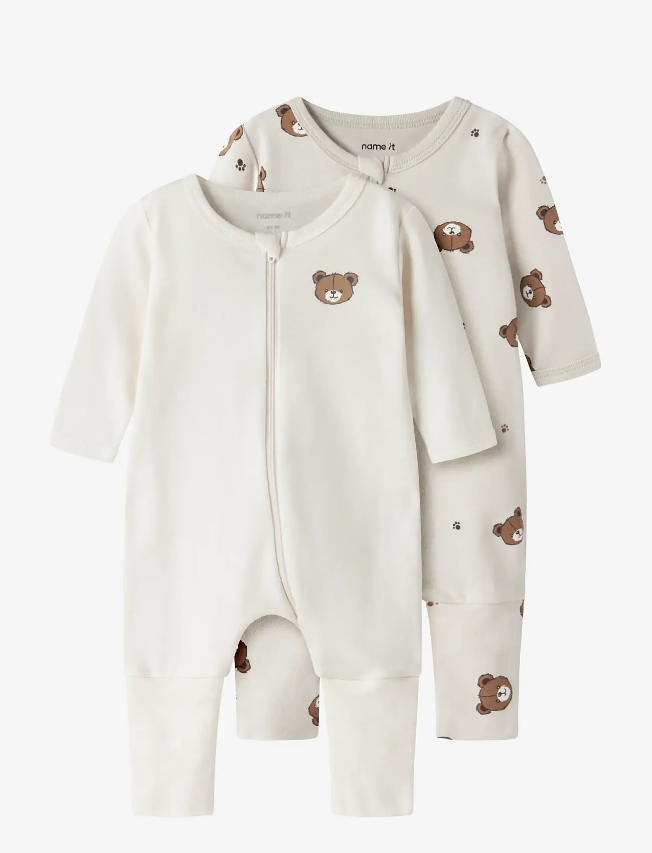name it - NBNNIGHTSUIT 2P ZIP FF PUMICE BEAR NOOS - schlafoveralls - pumice stone - 1