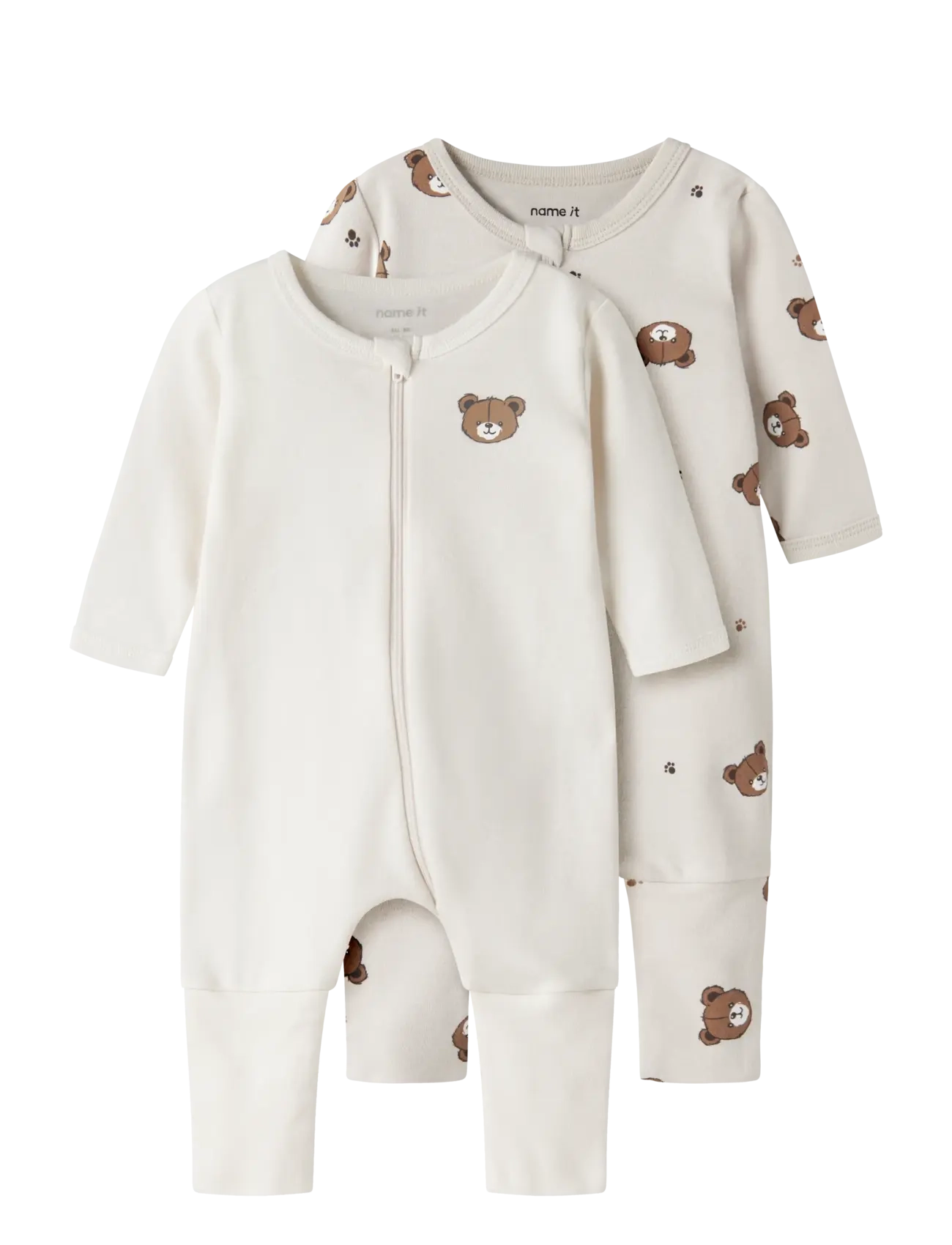 name it - NBNNIGHTSUIT 2P ZIP FF PUMICE BEAR NOOS - schlafoveralls - pumice stone - 1