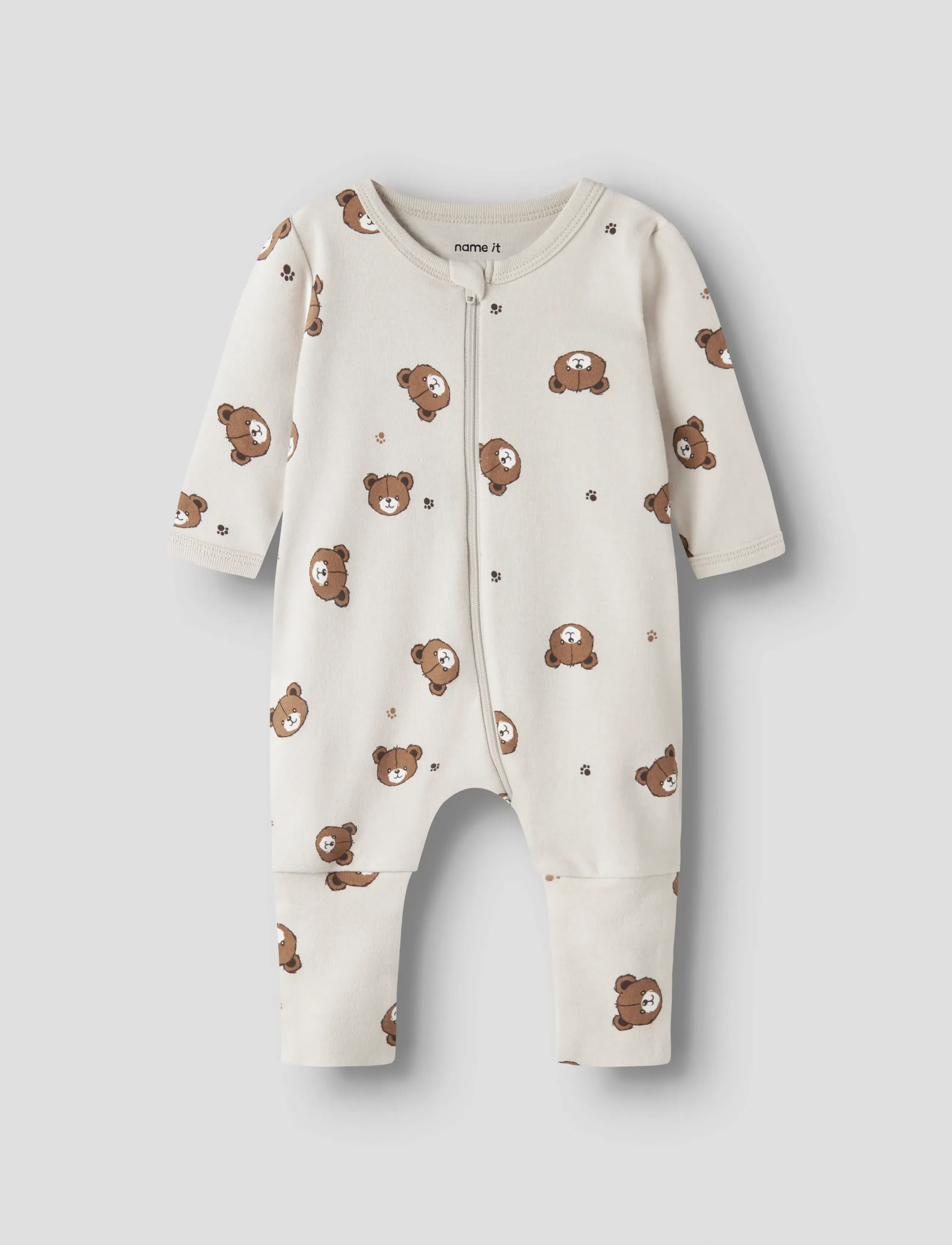 name it - NBNNIGHTSUIT 2P ZIP FF PUMICE BEAR NOOS - schlafoveralls - pumice stone - 3