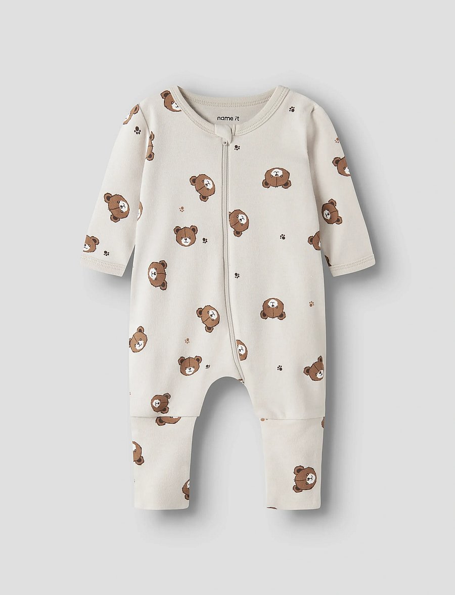 name it - NBNNIGHTSUIT 2P ZIP FF PUMICE BEAR NOOS - schlafoveralls - pumice stone - 3