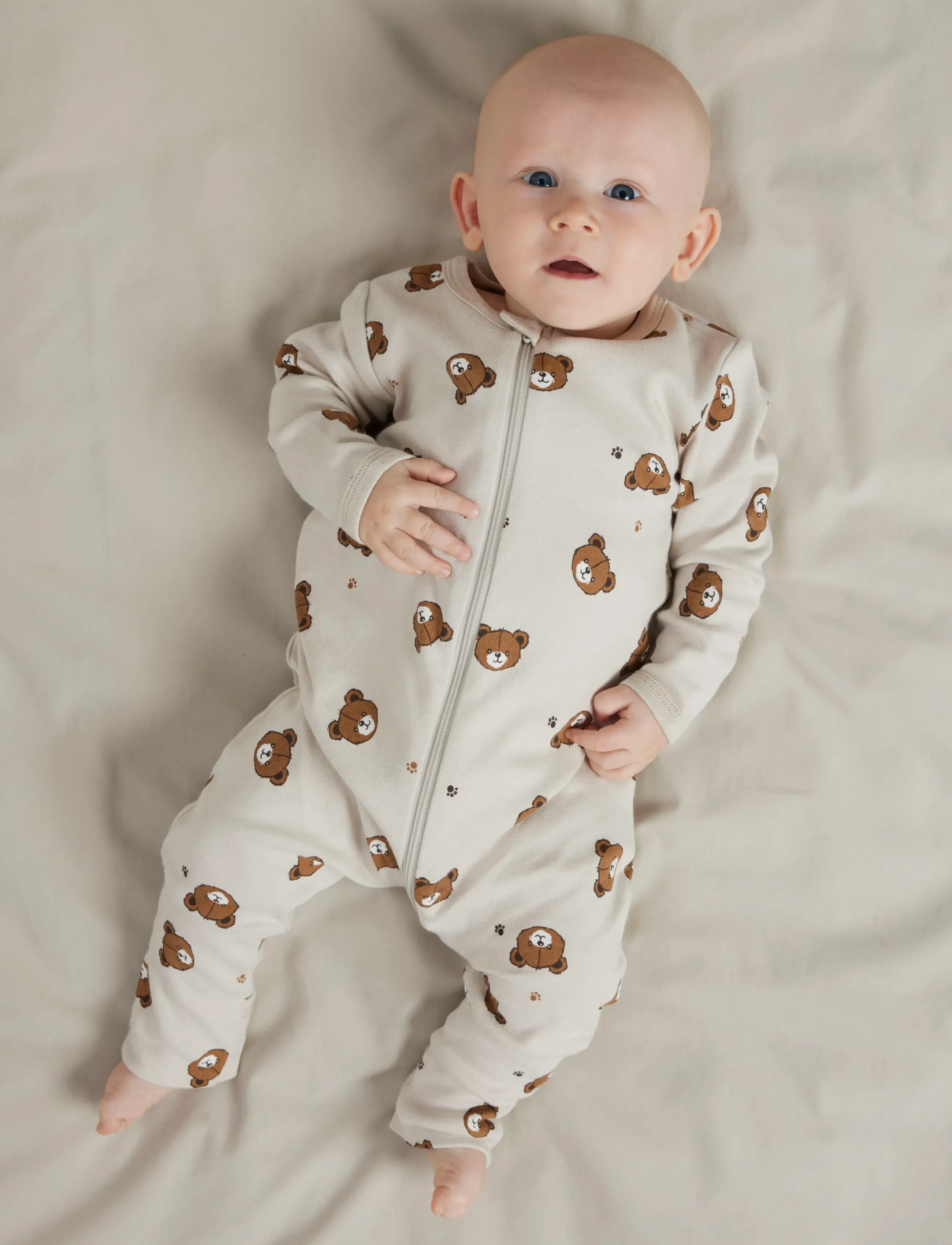 name it - NBNNIGHTSUIT 2P ZIP FF PUMICE BEAR NOOS - schlafoveralls - pumice stone - 5