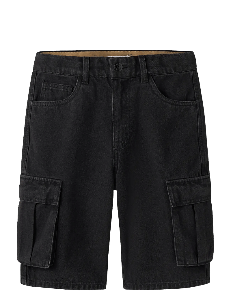 name it - NKMBEN SK DNM CARGO BERMUDA 2800-IM - cargo shorts - black denim - 0