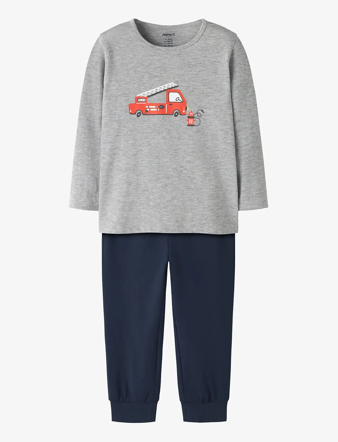 name it - NMMNIGHTSET GREY FIRETRUCK NOOS - pyjama-sets - grey melange - 1