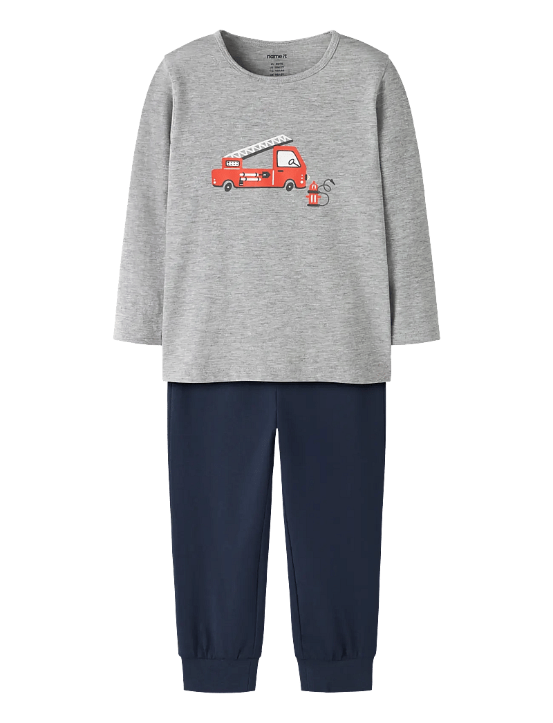 name it - NMMNIGHTSET GREY FIRETRUCK NOOS - pyjama-sets - grey melange - 1