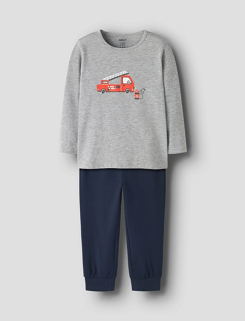 name it - NMMNIGHTSET GREY FIRETRUCK NOOS - pyjama-sets - grey melange - 0