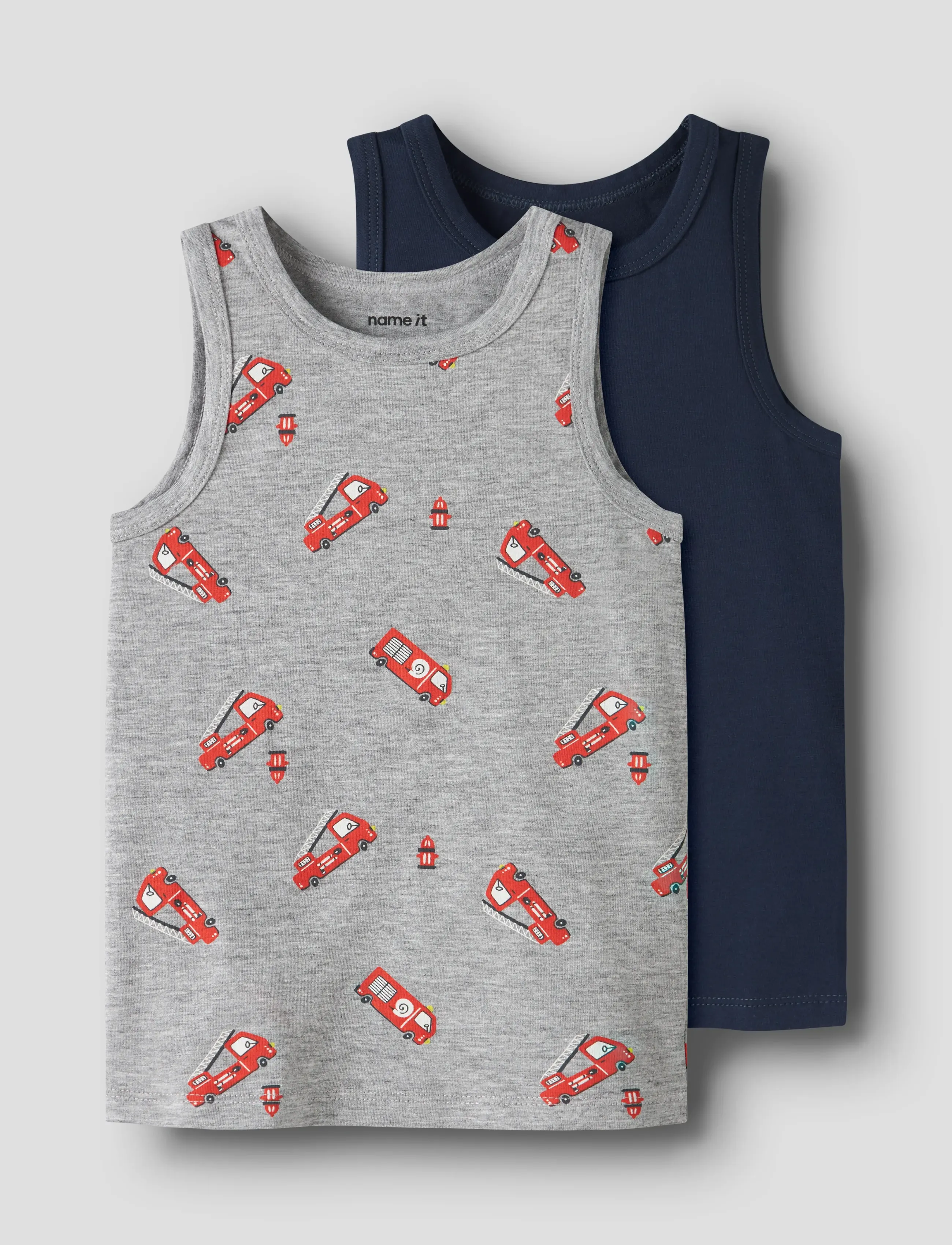 name it Nmmtank Top 2P Grey Firetruck Noos, Børn, Undertrøje, Grå, Str: 98