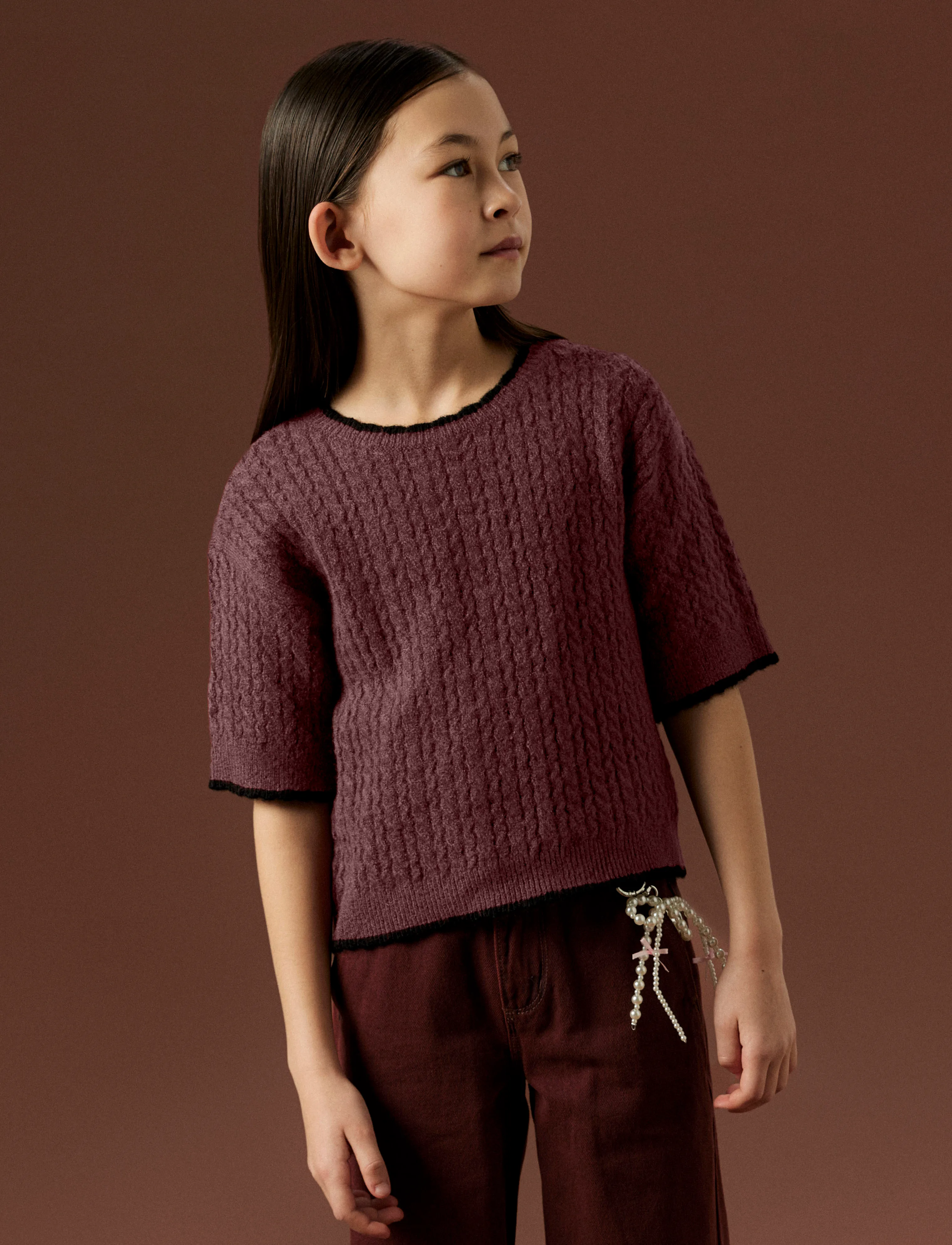 name it Nkfkiras Ss Knit, 122-128, Burgundy, Strik > Pullovere, Børn