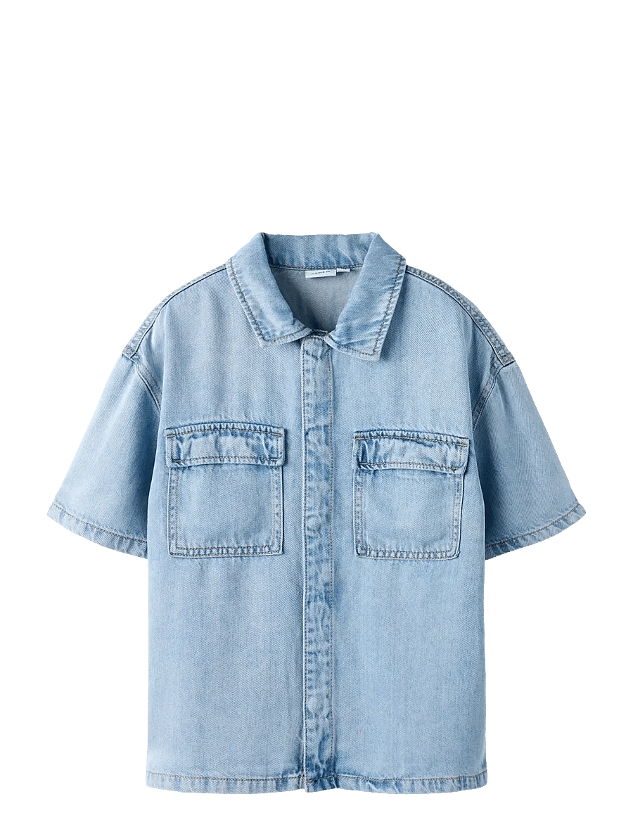 name it - NKMJOY BOXY DNM 1/2 SHIRT 1860-PH F - kurzärmlige hemden - light blue denim - 0