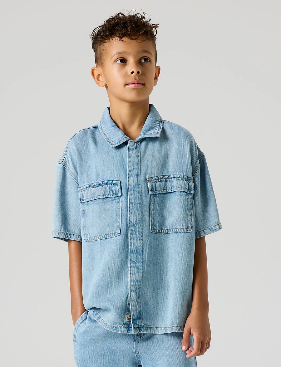 name it - NKMJOY BOXY DNM 1/2 SHIRT 1860-PH F - kurzärmlige hemden - light blue denim - 3