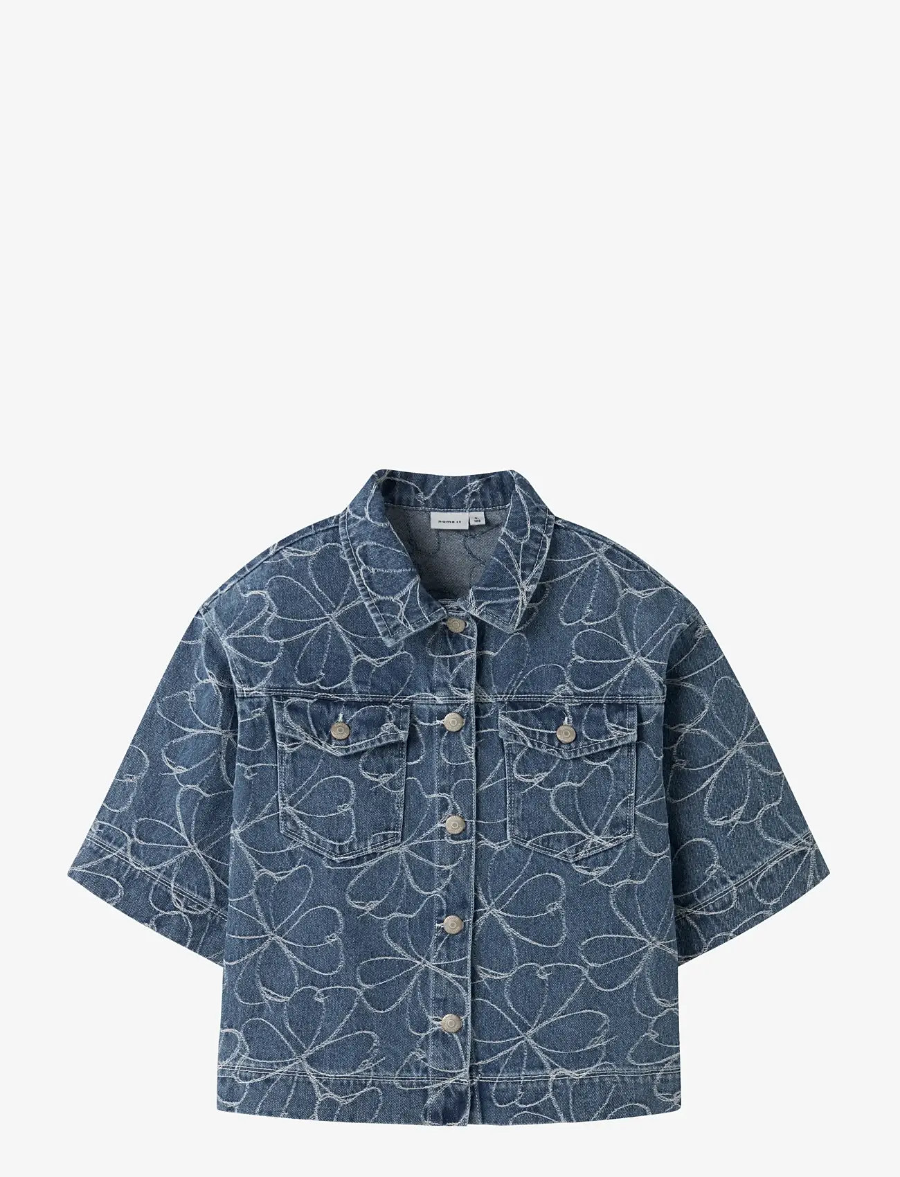 name it - NKFEVELYN 2/4 JACQ DNM SHIRT 2928-JQ D - kortærmede skjorter - medium blue denim - 0