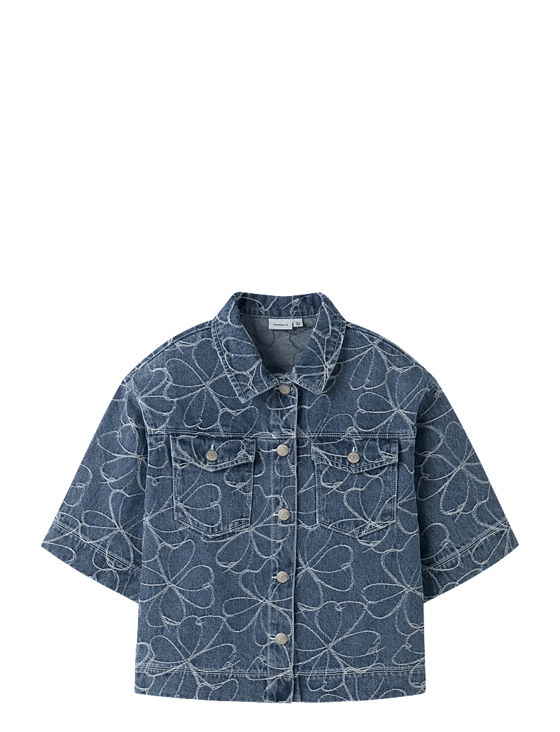 name it - NKFEVELYN 2/4 JACQ DNM SHIRT 2928-JQ D - kortærmede skjorter - medium blue denim - 0