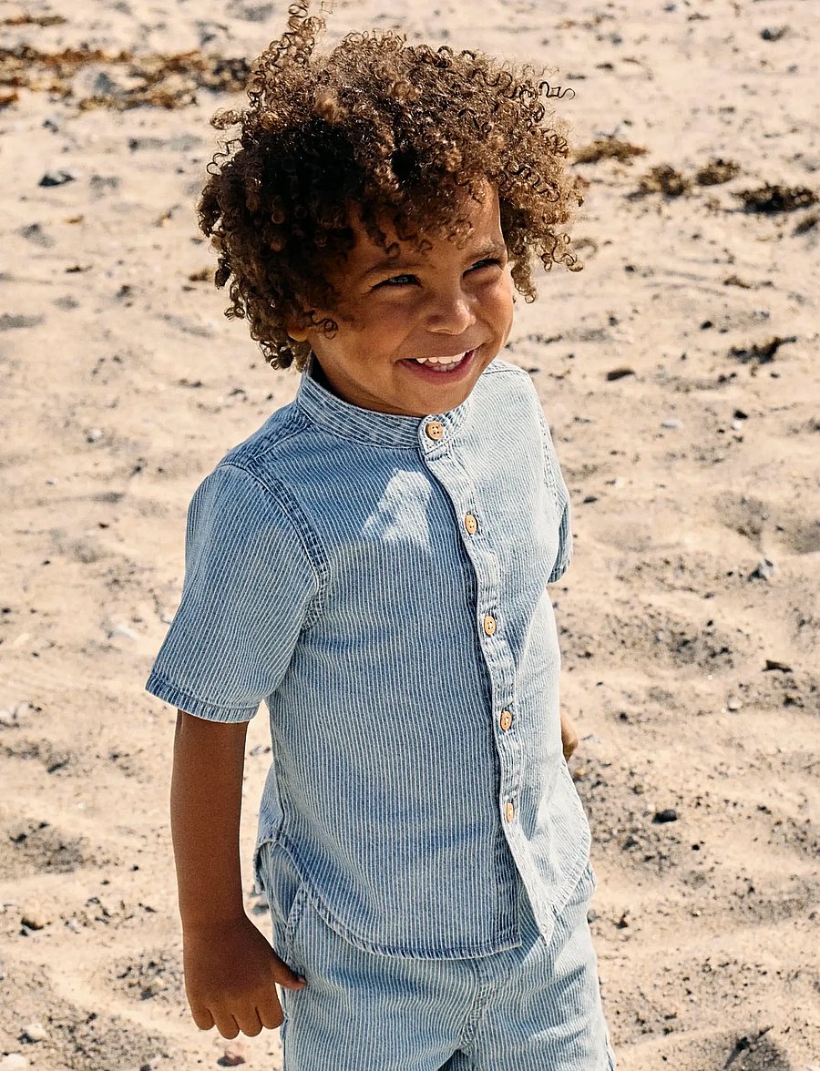 name it - NMMHANS STRIPE DNM SS SHIRT 1910-IP H - krekli ar īsām piedurknēm - light blue denim - 3