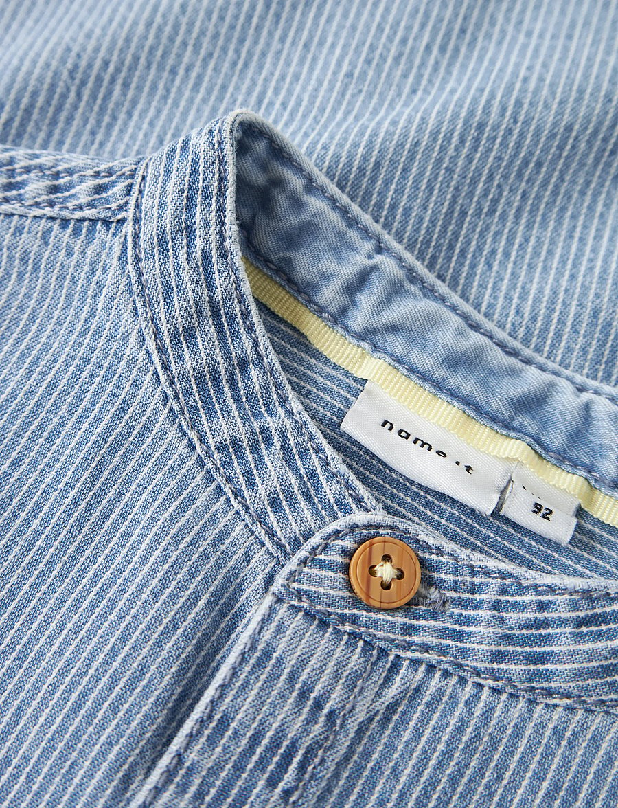 name it - NMMHANS STRIPE DNM SS SHIRT 1910-IP H - krekli ar īsām piedurknēm - light blue denim - 4