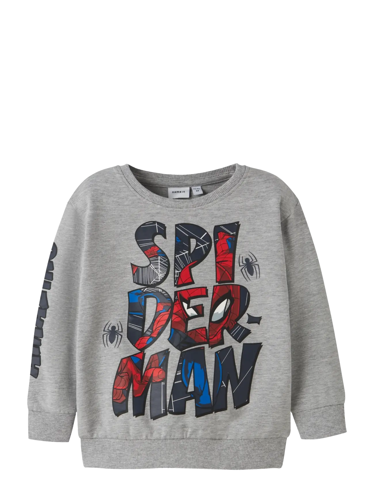 name it Nmmfloyd Spider Nreg Sweat Bru Mar, Børn, Spider-Man Sweatshirt, Grå, Str: 98