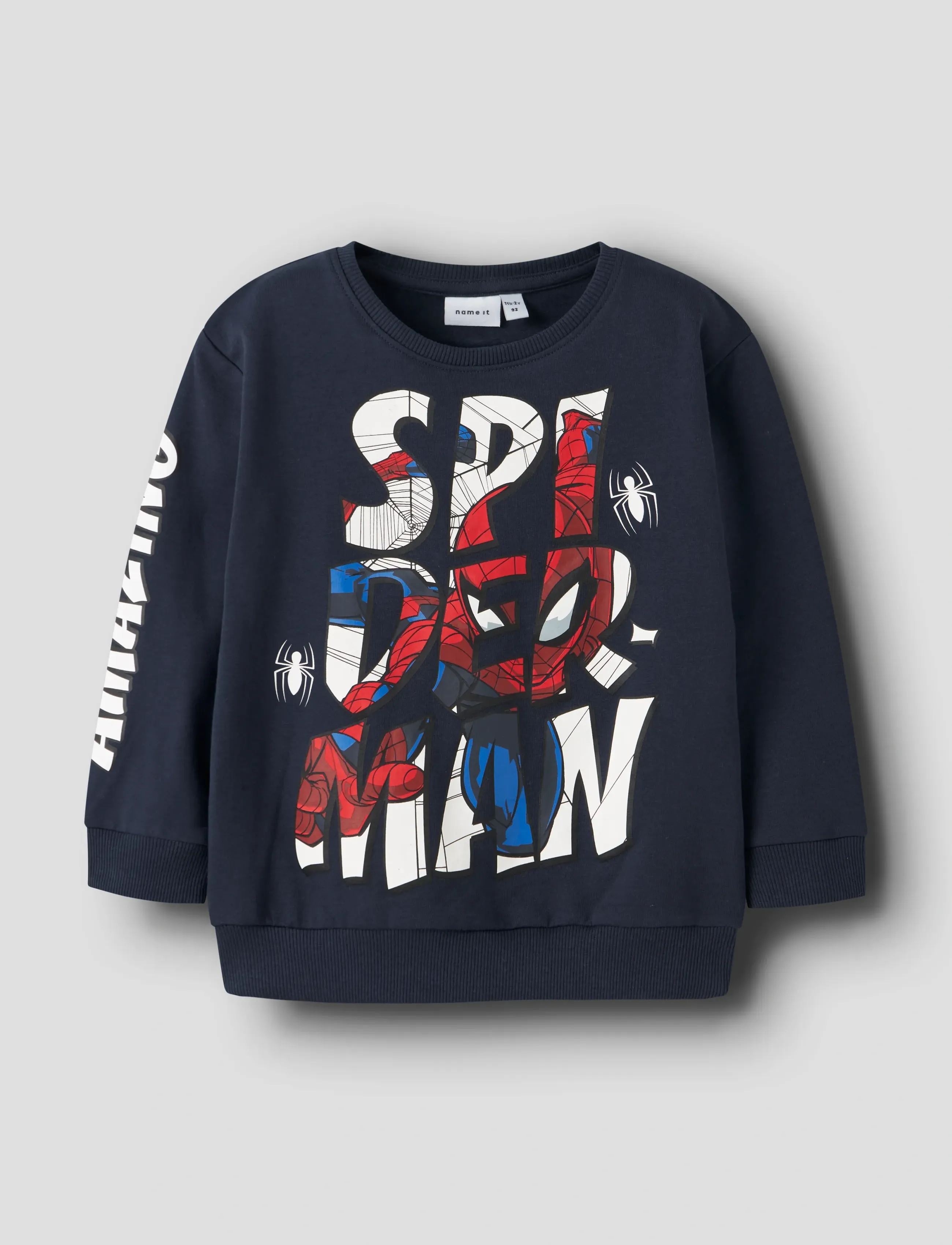 name it Nmmfloyd Spider Nreg Sweat Bru Mar, Børn, Spider-Man Sweatshirt, Navy, Str: 92