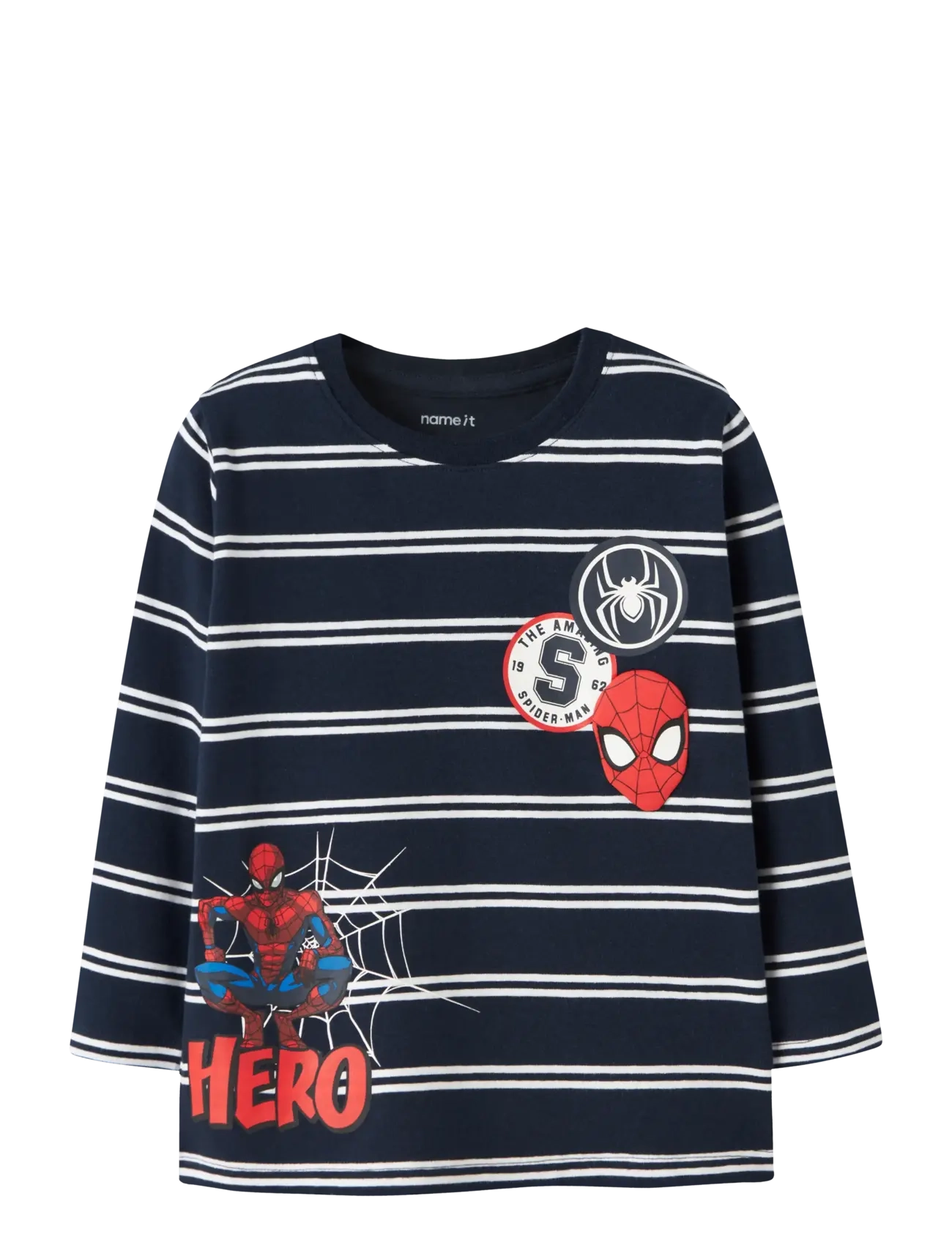 name it Nmmfreman Spider Ls Nreg Top Mar, Børn, Spider-Man Stribet Langærmet T-Shirt, Navy, Str: 98