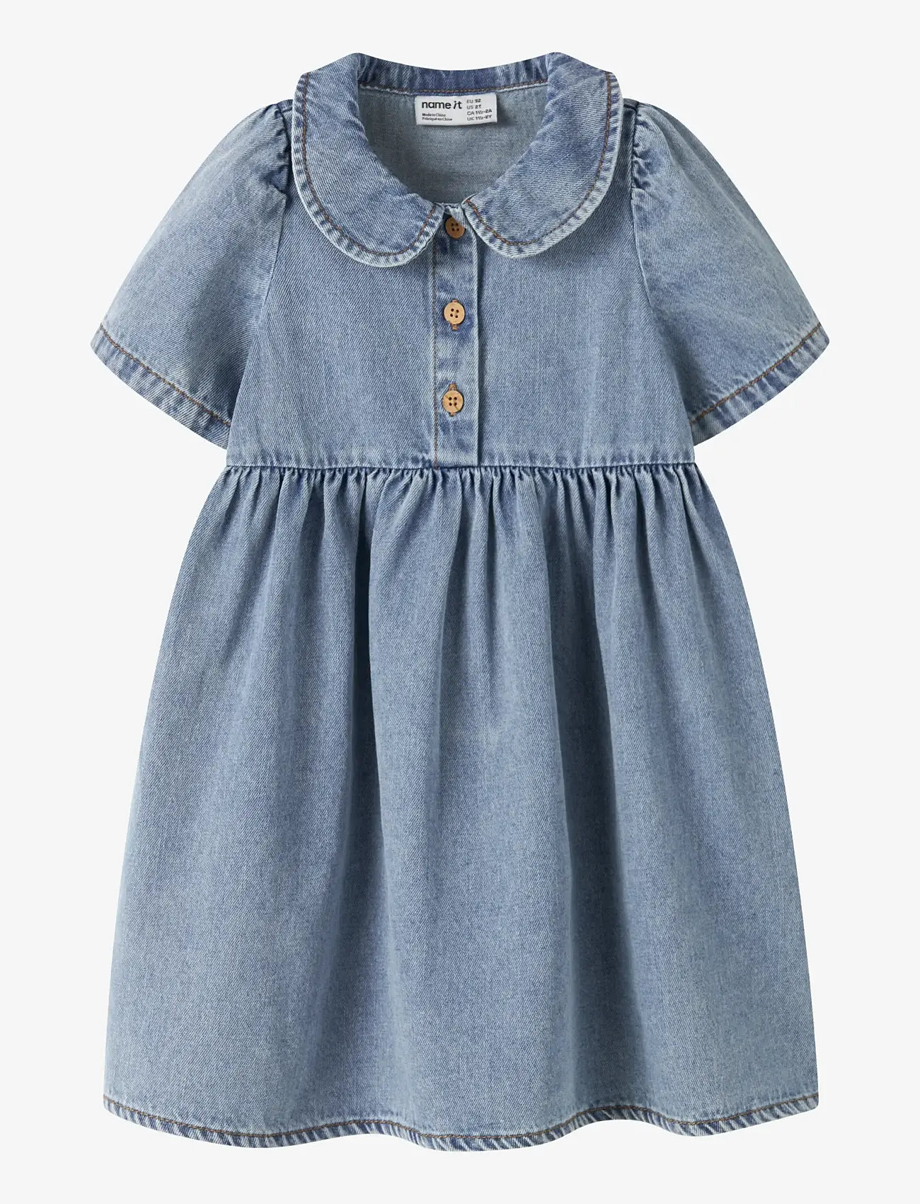 name it - NMFPOPPY DNM DRESS 5011-OV H - casual jurken met korte mouwen - medium blue denim - 0