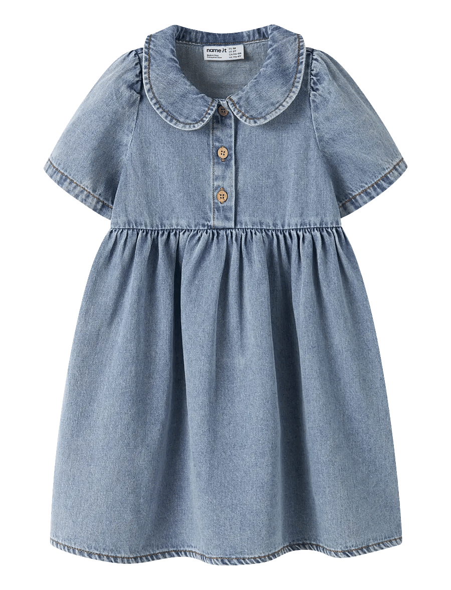 name it - NMFPOPPY DNM DRESS 5011-OV H - kurzärmelige freizeitkleider - medium blue denim - 0