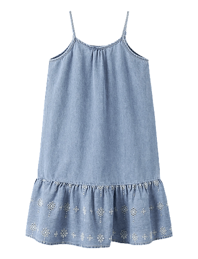 name it NKFHAVEN DNM ANGLAISE DRESS 1026-OV H - Sleeveless casual dresses - LIGHT BLUE DENIM / blue