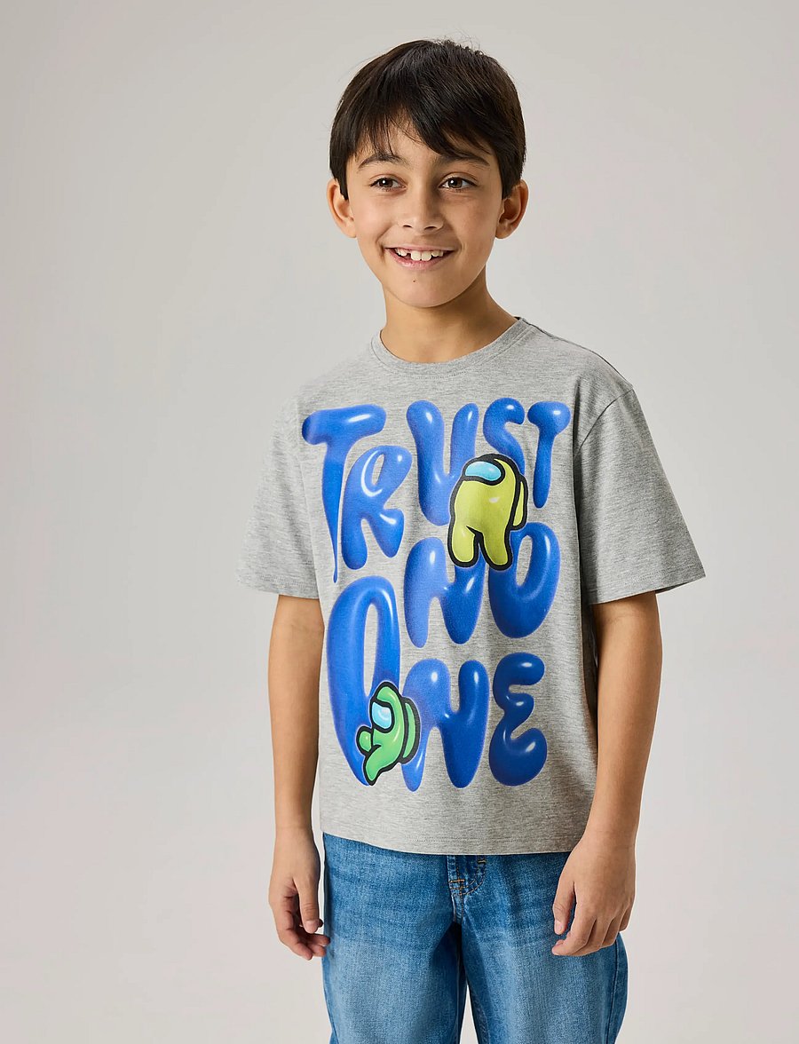 name it - NKMFABRON AMONGUS SS NREG TOP BOX SKY - kortärmade t-shirts - grey melange - 4